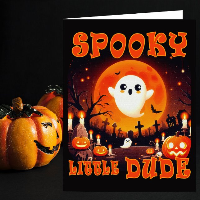 Carte De Remerciements Halloween cimetière avec mignon fantôme et lune gé (Créateur téléchargé)