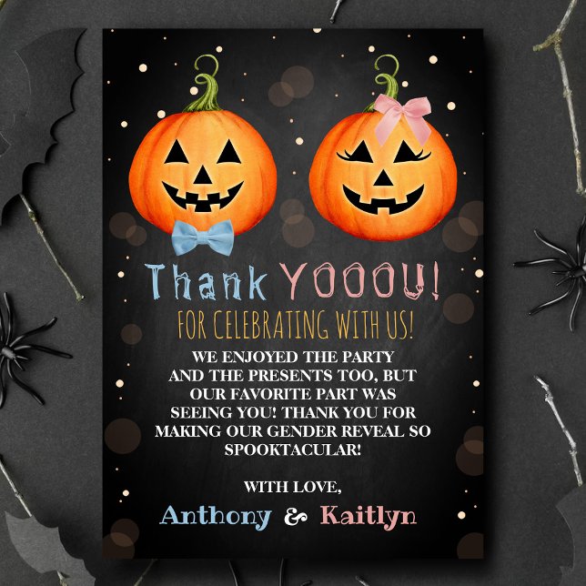 Carte De Remerciements Halloween Citrouille Genre Revela Party (Créateur téléchargé)