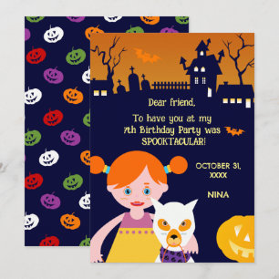 Carte De Remerciements Halloween Costume fille fête d'anniversaire