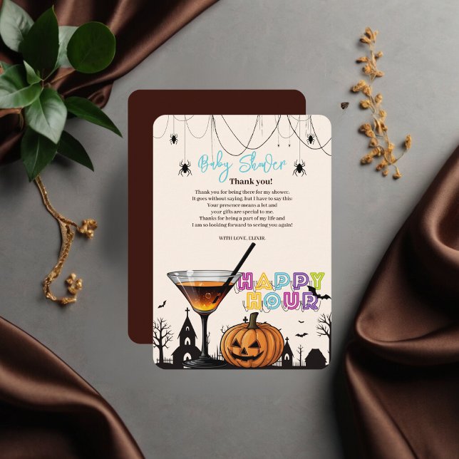 Carte De Remerciements Halloween Happy Hour Citrouille Cocktail Baby show (Créateur téléchargé)