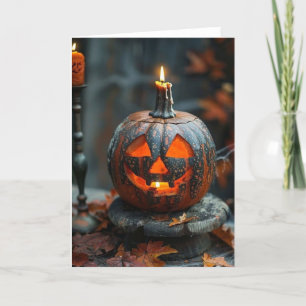 CARTE DE REMERCIEMENTS HALLOWEEN JACK-O'-LANTERN AVEC BOUGIE