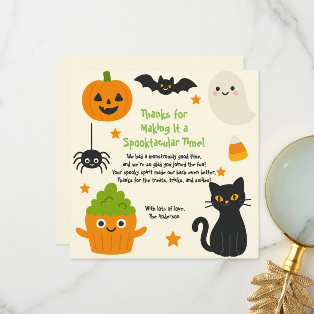 Carte De Remerciements Halloween modifiable - Little Monster Bash - (Devant/Arrière en situation)