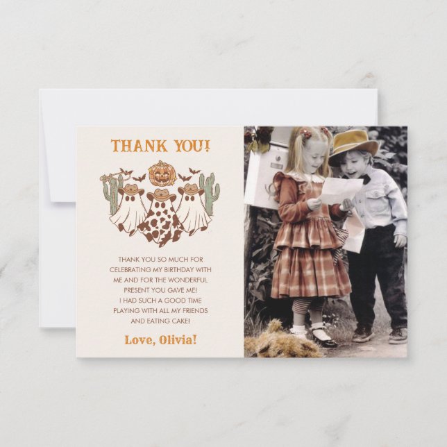 Carte De Remerciements Halloween occidentale Cowboy fête d'anniversaire P (Devant)