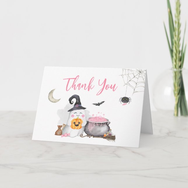 Carte De Remerciements Halloween Pink Baby brasse le Baby shower (Devant)