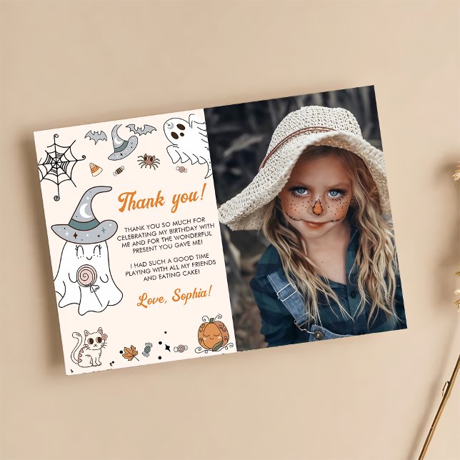 Carte De Remerciements Halloween Super Cute Ghost fête d'anniversaire (Créateur téléchargé)