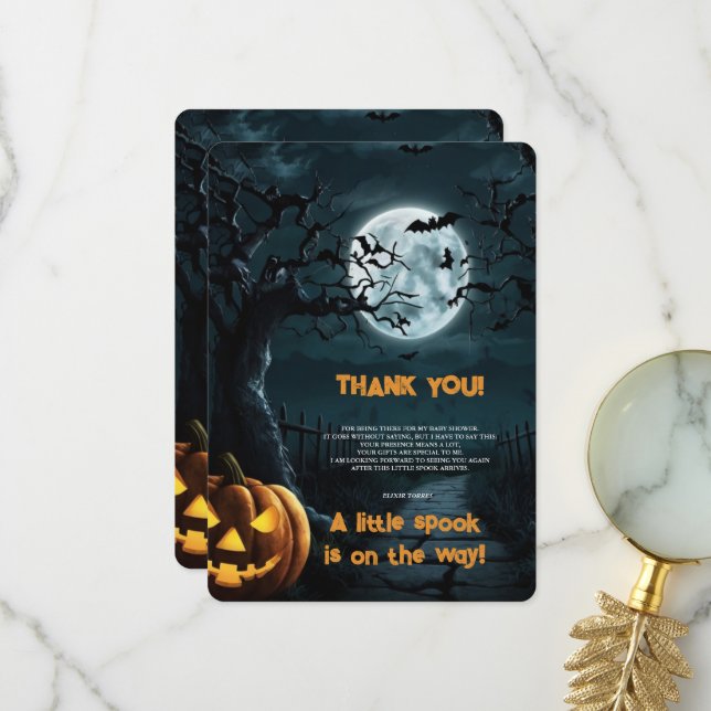 Carte De Remerciements Halloween Un Baby shower Citrouille Un Peu Parlé (Devant/Arrière en situation)