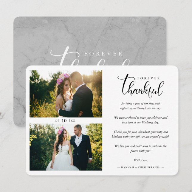 Carte De Remerciements Hand Lettered Chic 2 Photos Bride & Groom Collage (Devant / Derrière)