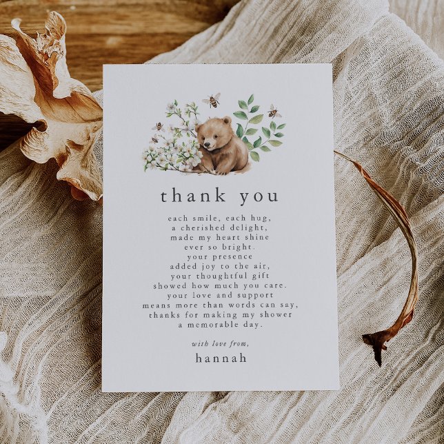 Carte De Remerciements HANNAH Boho Été Ours Bee Baby shower forestier (HANNAH Boho Summer Bear Bee Woodland Baby Shower Thank You Card)