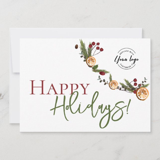 Carte De Remerciements Happy Holidays Oranges wreath feuille Custom Logo (Devant)