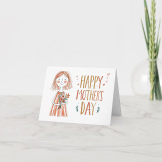 Carte De Remerciements Happy Mother’s Day Sketch Style Folded Card 