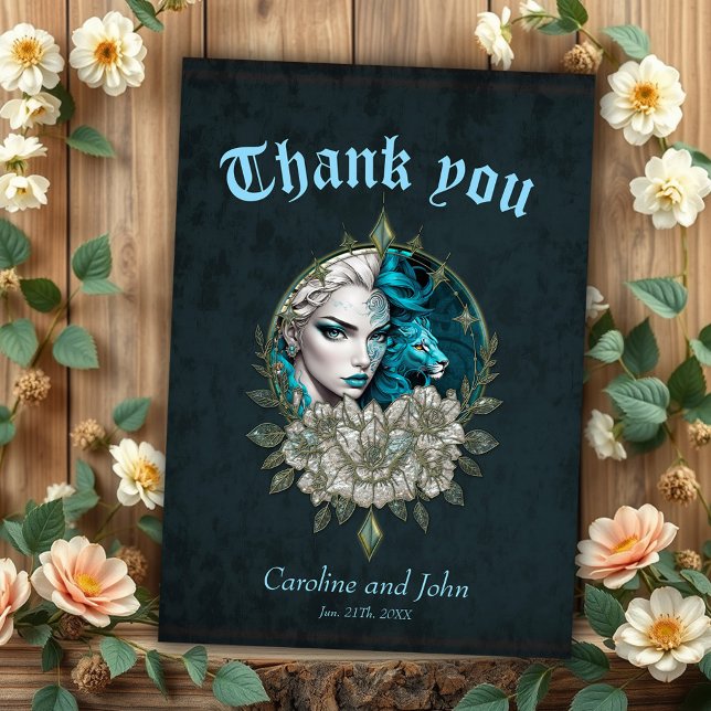 Carte De Remerciements Harmonie des éléments, la femme avec le lion. (Créateur téléchargé)