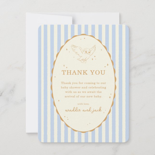 Carte De Remerciements Harry Potter Hedwig Blue Stripe Baby Shower (Devant)