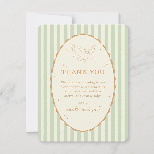 Carte De Remerciements Harry Potter Hedwig Green Stripe Baby Shower (Devant)