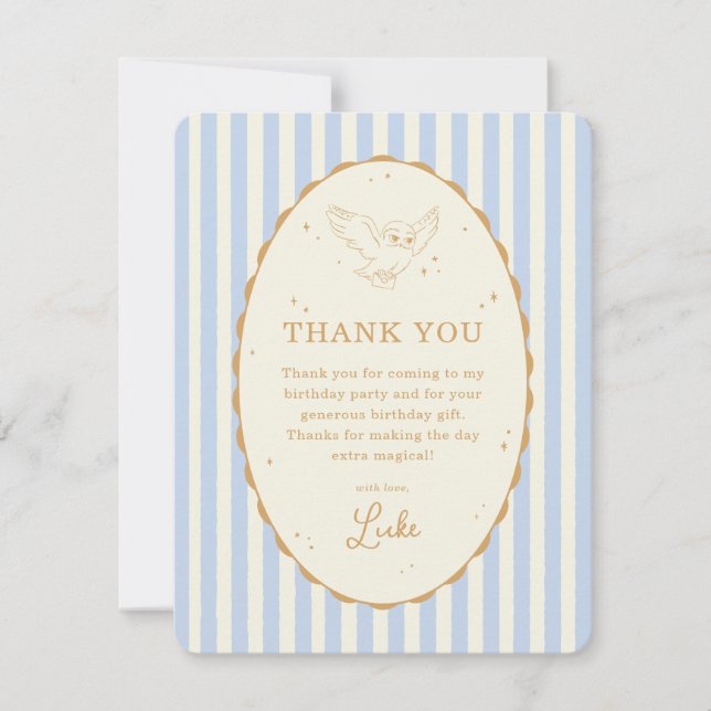 Carte De Remerciements Harry Potter Hedwig Rayure Bleue Anniversaire (Devant)