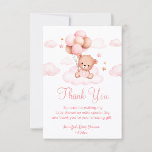 Carte De Remerciements hé attente, fille baby shower mignon ours rose