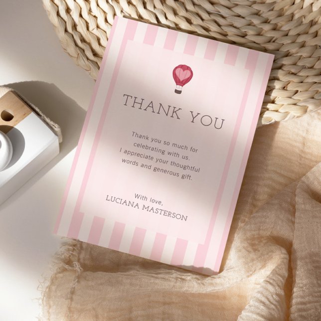 Carte De Remerciements Heart Hot Air Balloon Pastel Baby shower rose (Créateur téléchargé)