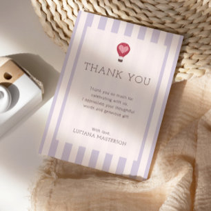 Carte De Remerciements Heart Hot Air Balloon Pastel Purple Baby shower