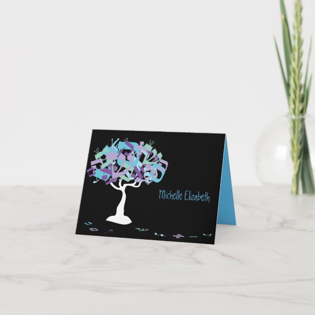 Carte De Remerciements HEBREW LETTERS TREE Bar Mitzvah Thank You Card (Devant)