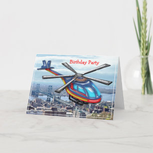 Carte De Remerciements Hélicoptère volant au-dessus de la ville fête d'an