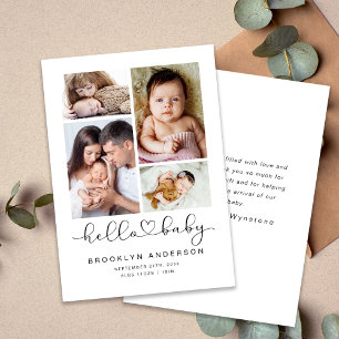 Carte De Remerciements Hello Baby Modern Four Photo New Baby