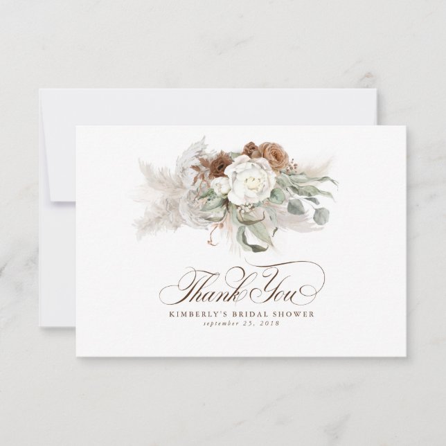 Carte De Remerciements Herbe de Pampa Élégante Fleurs Blanches Remercieme (Devant)