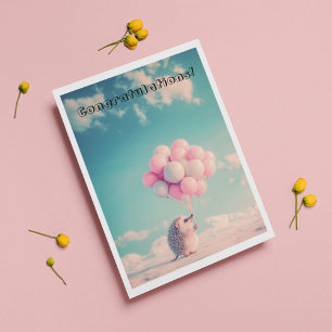 Carte De Remerciements Hérisson mignon avec ballons d'anniversaire, perso