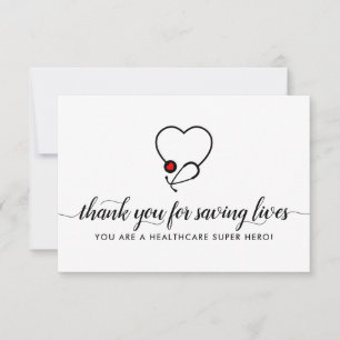 Carte De Remerciements Héros de la santé Sauver des vies Coeur Stethoscop