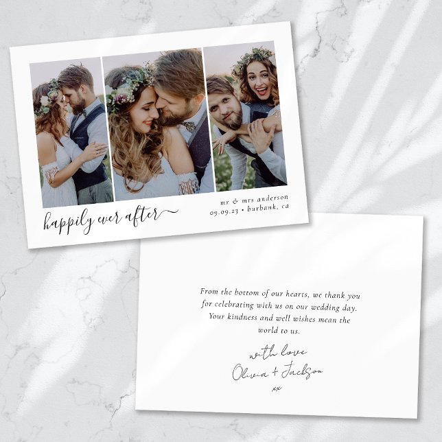 Carte De Remerciements Heureux Jamais après Script Triptych Mariage photo (Créateur téléchargé)