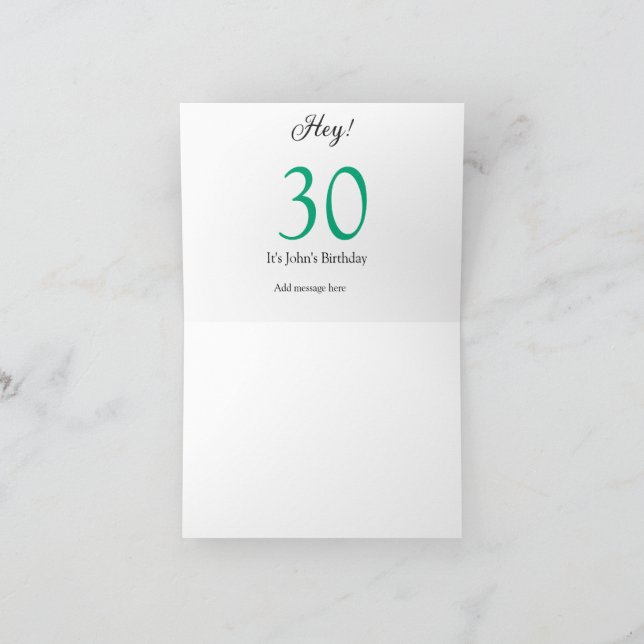 Carte De Remerciements Hey it's 30th birthday green black bold letter nam (Intérieur)