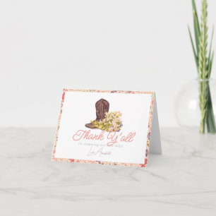 Carte De Remerciements Hey Y'all Cowboy Boot & Bouquet Girl Baby shower