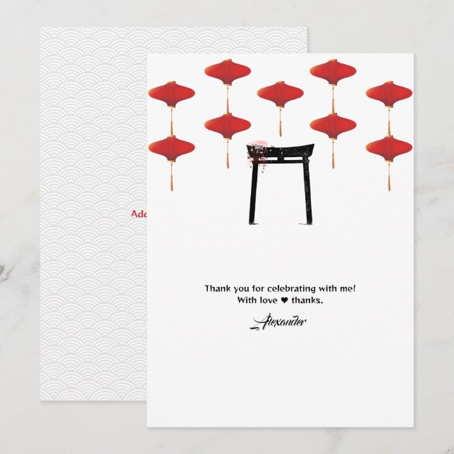 Carte De Remerciements Hibachi Thème Anniversaire Fête Chef privé Japonai (Devant / Derrière)