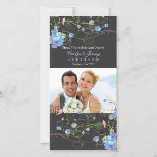 Carte De Remerciements Hibiscus bleu et hirondelles Chic Floral Mariage p