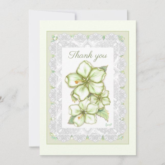 Carte De Remerciements Hibiscus & dentelle BLANC (Devant)