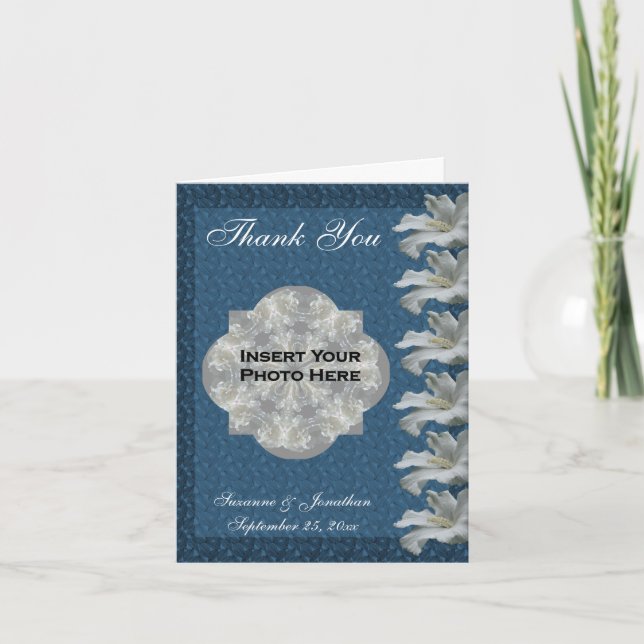 Carte De Remerciements Hibiscus Fleur Bleu Personnalisé Mariage Photo (Devant)