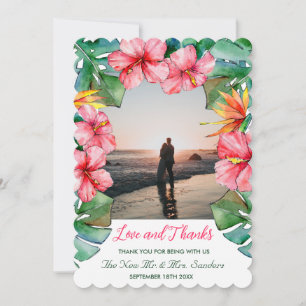 Carte De Remerciements Hibiscus rose tropical Mariage photo