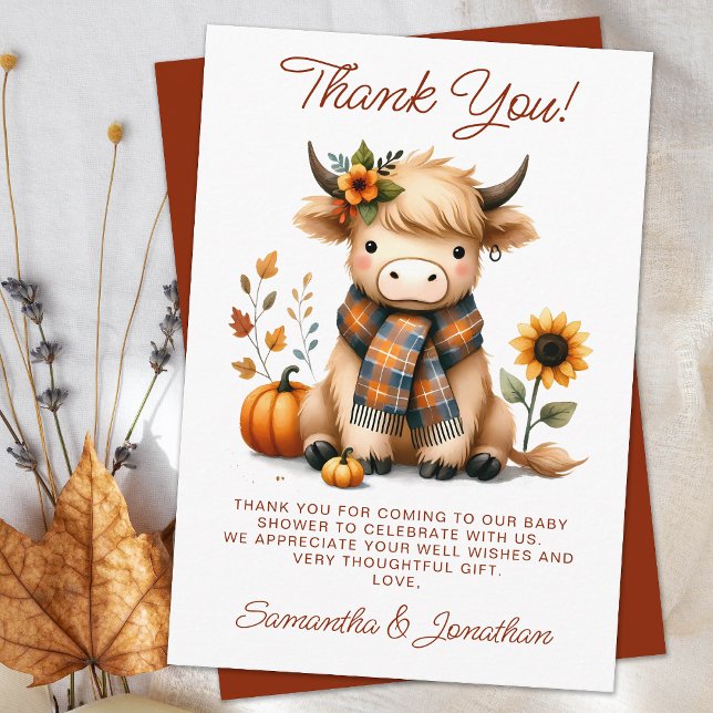 Carte De Remerciements Highland Cow Automne Cute Calf Baby shower (Créateur téléchargé)