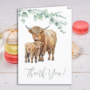 Carte De Remerciements Highland Cow Boho Végétation Baby shower animal de