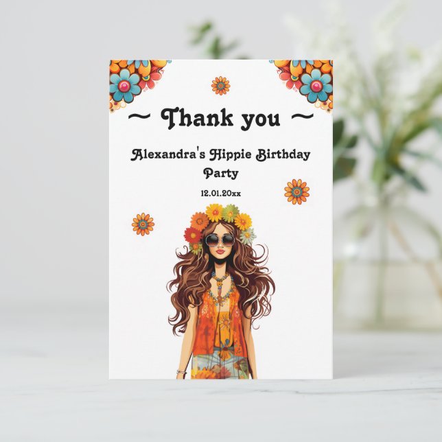 Carte De Remerciements Hippie super Hippie 1970 à thème fête d'anniversai (Debout devant)