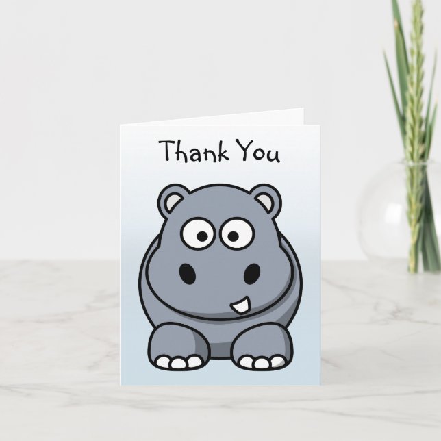 Carte De Remerciements Hippo gris-caricature mignon (Devant)