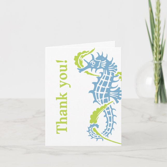 Carte De Remerciements Hippocampe bleu, Remerciement de mariage vert (Devant)