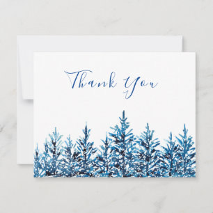Carte De Remerciements Hiver Aquarelle Bleue Pins Arbres
