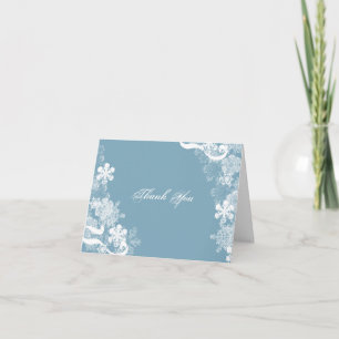 Carte De Remerciements Hiver Bleu blanc Mariage Flocon de neige