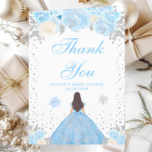Carte De Remerciements Hiver Bleu Cheveux Bruns Princesse Sweet Sixteen