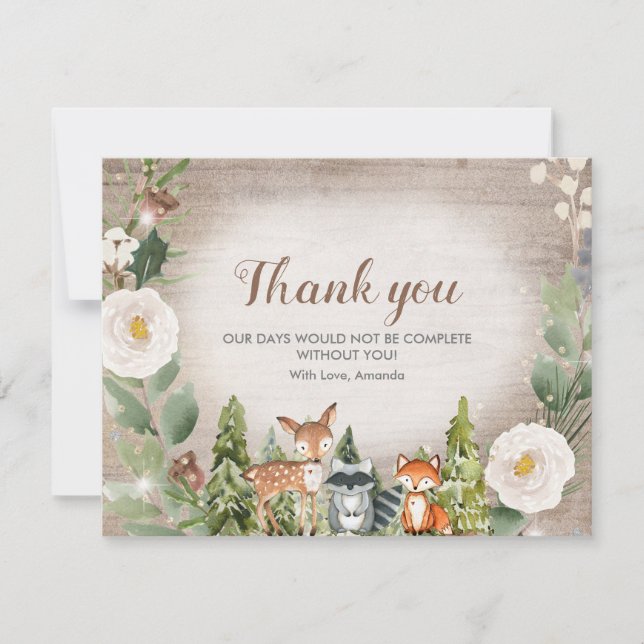 carte de remerciements Hiver Bois Animal Blanc Flo (Devant)