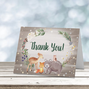 Carte De Remerciements Hiver Bois Animaux Baby shower d'aquarelle