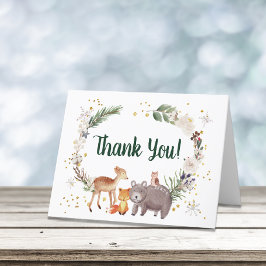 Carte De Remerciements Hiver Bois Animaux Baby shower d'aquarelle
