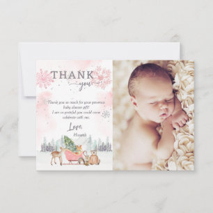 Carte De Remerciements Hiver Bois Bébé Son Froid Douche Extérieure Photo