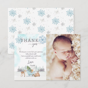 Carte De Remerciements Hiver Bois Bébé Son Froid Douche Extérieure Photo