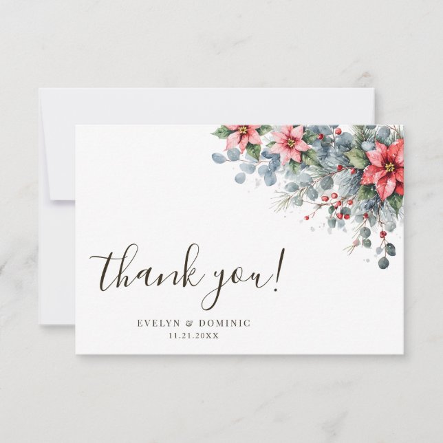 Carte De Remerciements Hiver Floral Noël Mariage (Devant)