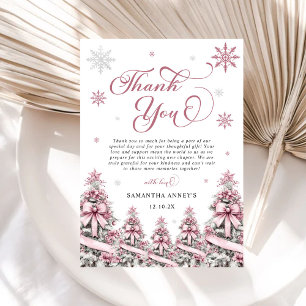 Carte De Remerciements Hiver Noël Arbres Snowflakes Baby shower rose